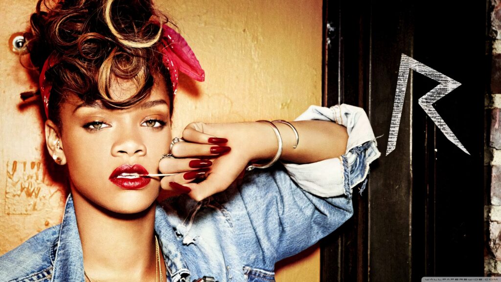 Rihanna's Confident Style: Denim-Inspired Wallpaper Background