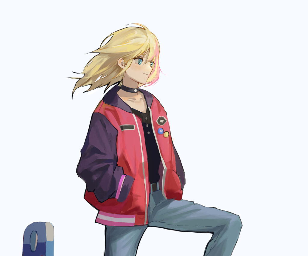 Rika from Wonder Egg Priority confident with windblown hair wearing stylish jacket hopeful wallpaper