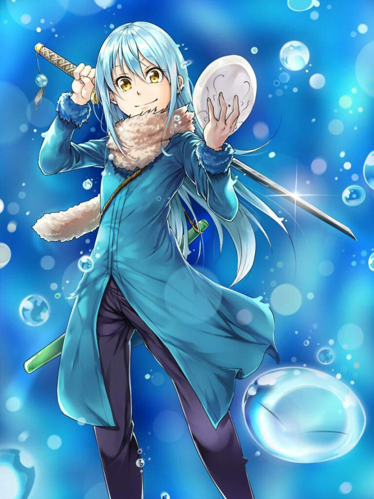 Rimuru Tempest dynamic pose with sword and slime form vibrant That Time I Got Reincarnated as a Slime wallpaper