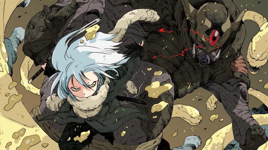 Rimuru Tempest unleashing powerful energy in intense battle scene from That Time I Got Reincarnated as a Slime wallpaper