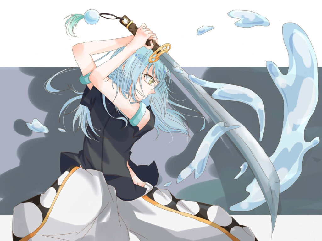 Rimuru Tempest wielding water sword dynamic scene That Time I Got Reincarnated As A Slime wallpaper