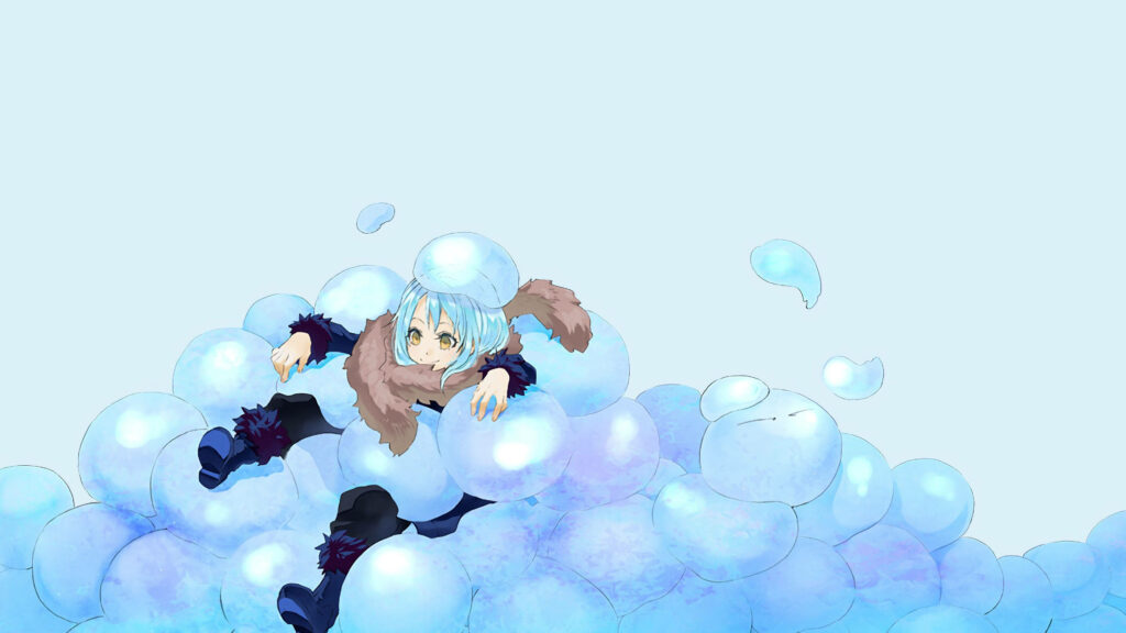 Rimuru Tempest and his Bubbly Blue Slimes: A Digital Wallpaper