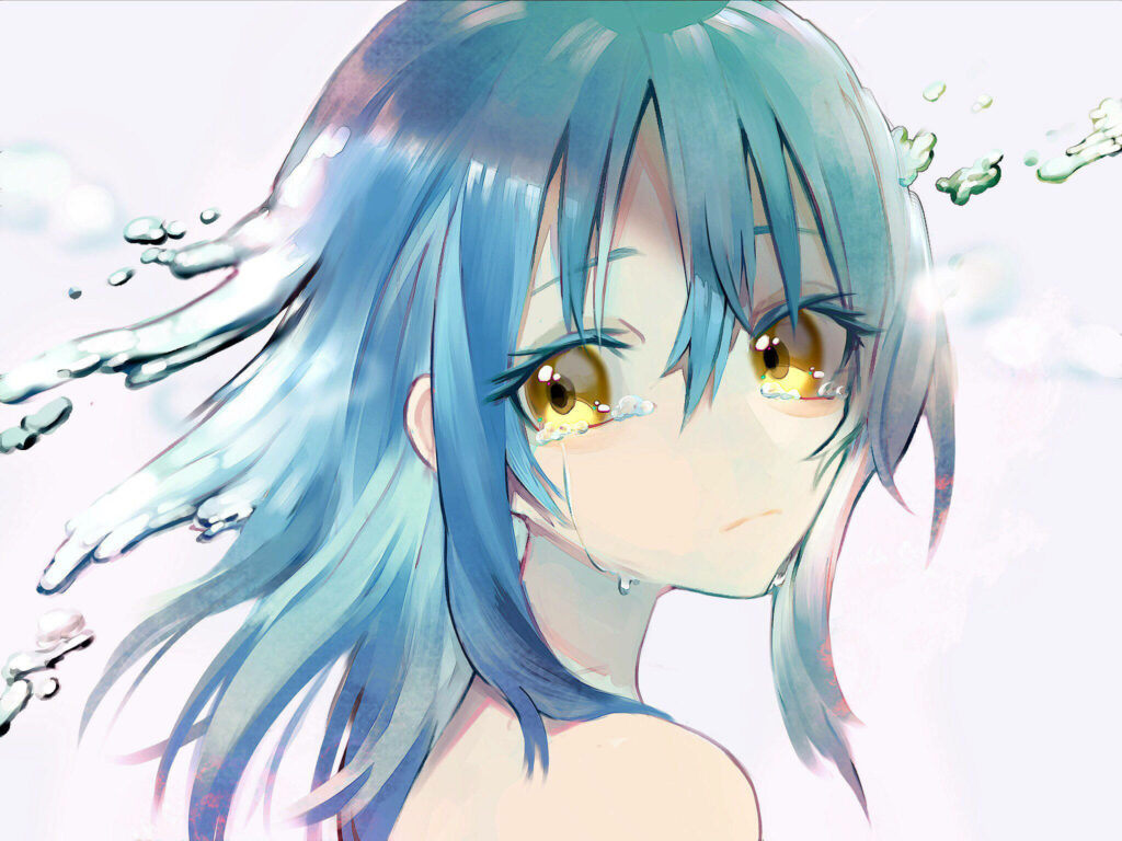 Remorseful Rimuru: A Tearful Digital Art Wallpaper Depicting the Heartbreaking Moment from That Time I Got Reincarnated as a Slime with a Solemn and Sorrowful Design