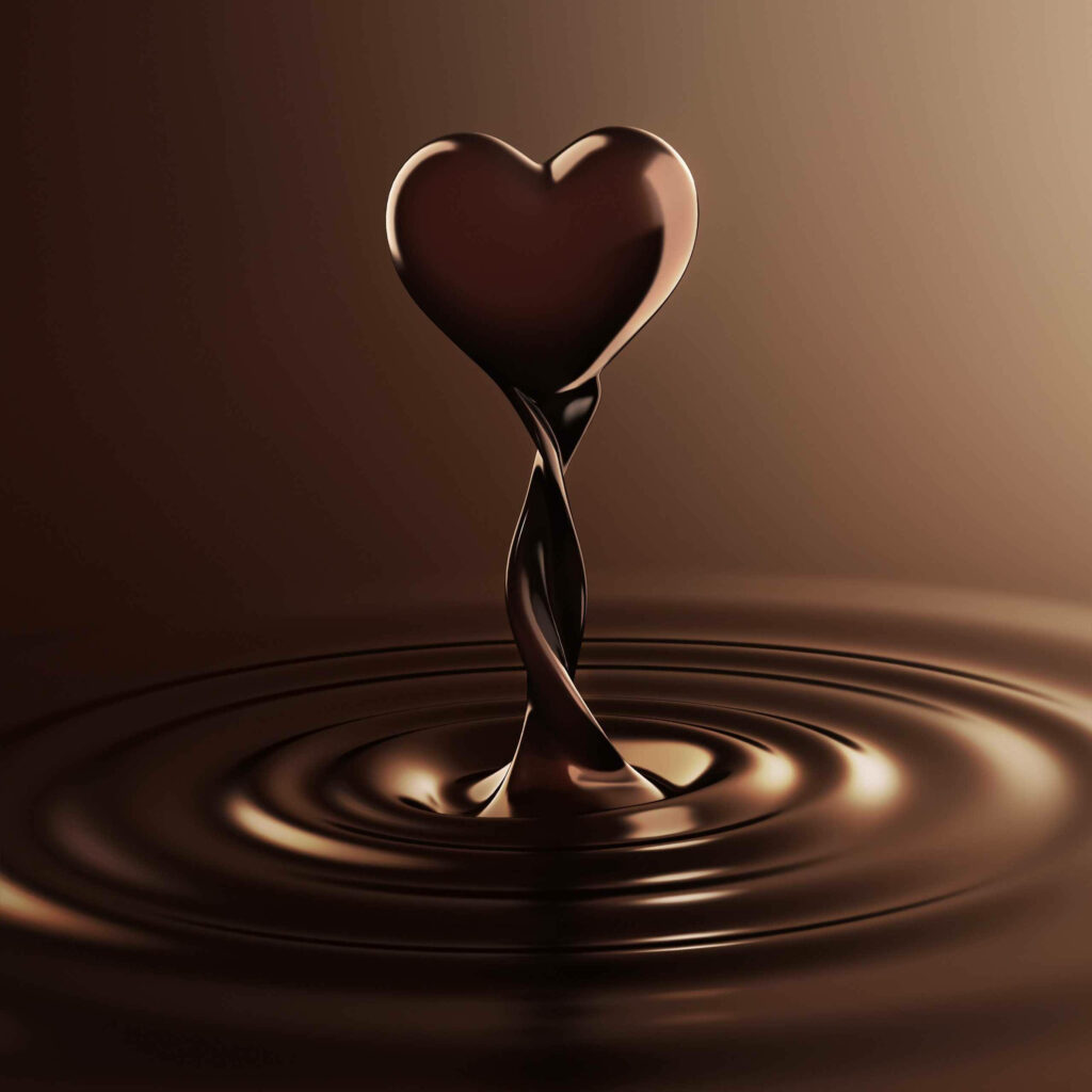 Heartfelt Indulgence: Captivating Chocolate Brown Liquid Droplet with Ripple Rhapsody - Heart Aesthetic Background Snapshot Wallpaper