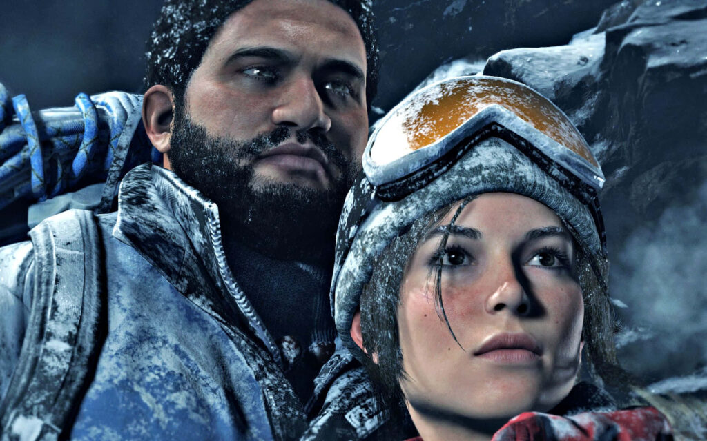 Adventure awaits: Lara Croft and Jonah in intense Rise of the Tomb Raider wallpaper