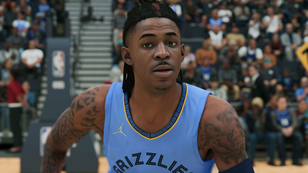Rising Above: Ja Morant Dominates the NBA Court in Majestic NBA 2K22 Wallpaper