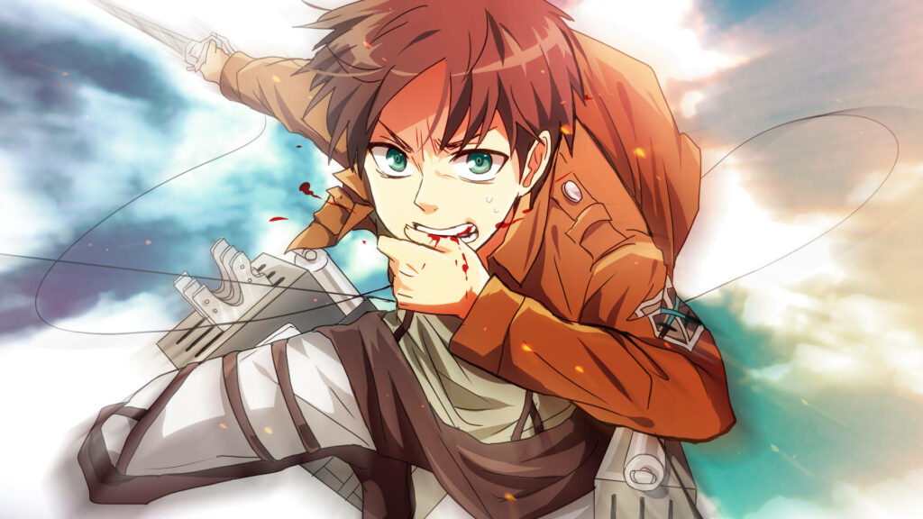 Bloodied Willpower: Young Eren Yeager's Hand Bite in Skyward Sword Fight Wallpaper