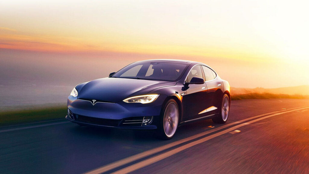Revving up with the Rising Sun: Tesla Model S P100D Wallpaper