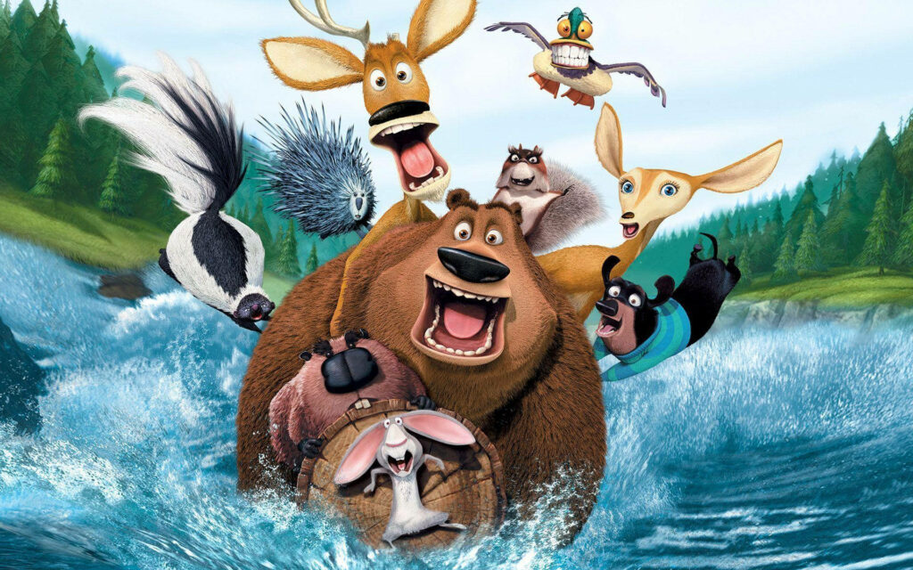 River Adventure with Open Season Cartoon Characters: Embracing Nature's True Essence! Wallpaper