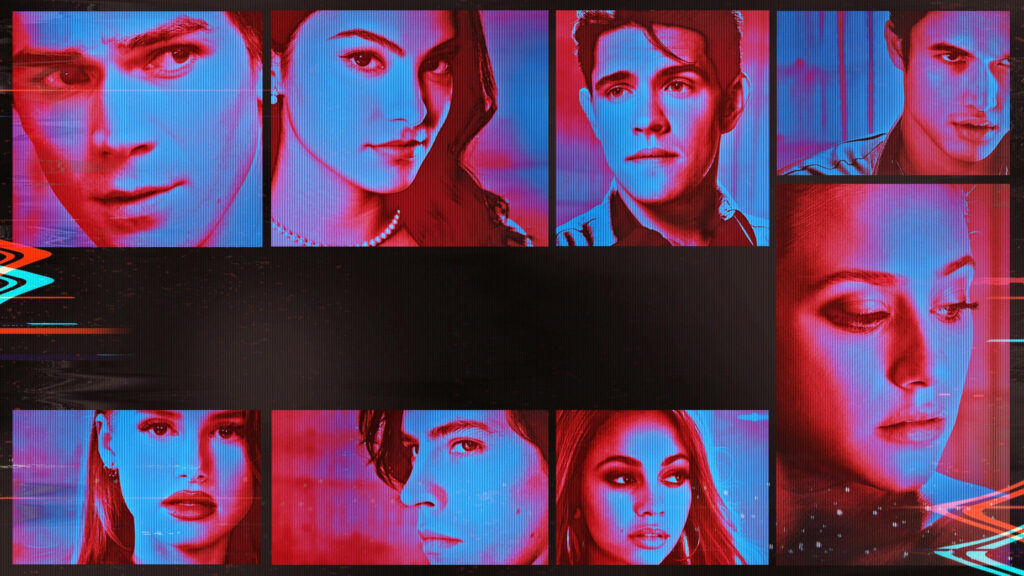 Riverside Reflections: An Anaglyph 3D Collage Wallpaper Featuring the Cast of Riverdale