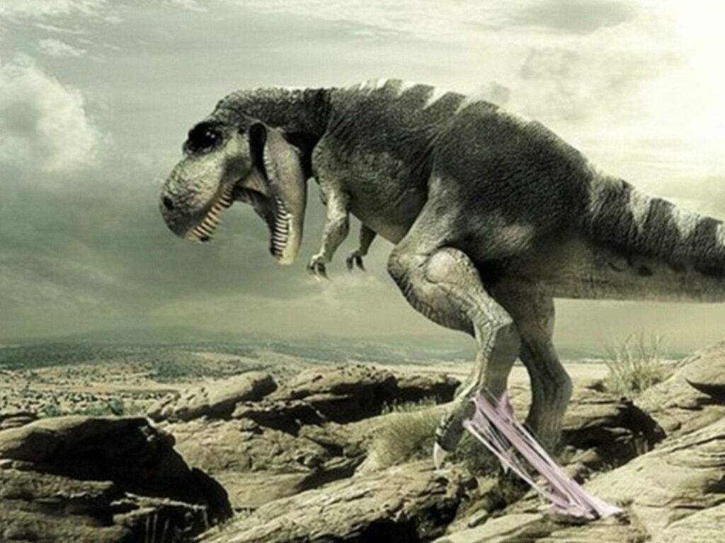 Liven up your day with this hilarious T-Rex-doorbell encounter in a prehistoric setting! Wallpaper