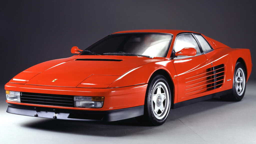 Red Ferrari Testarossa - Gray Background Wallpaper