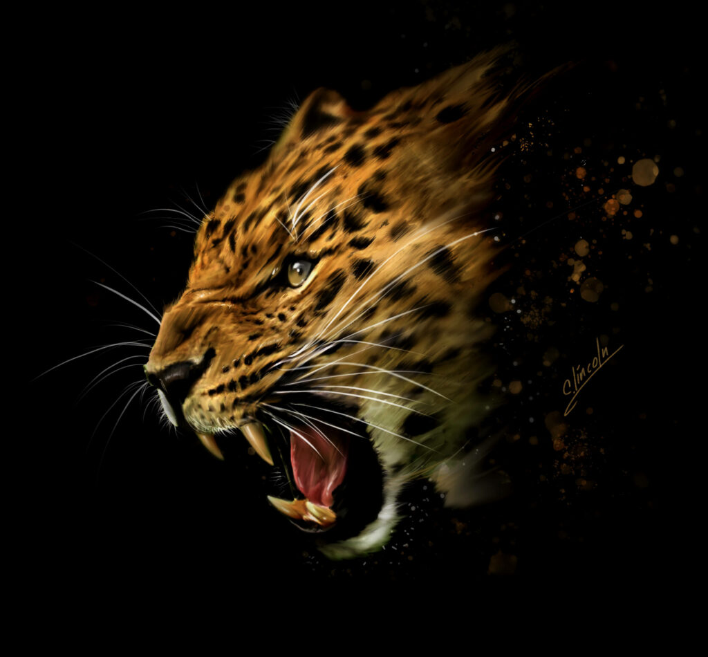Stunning Roaring Leopard Wallpaper: Lifelike Digital Art Background