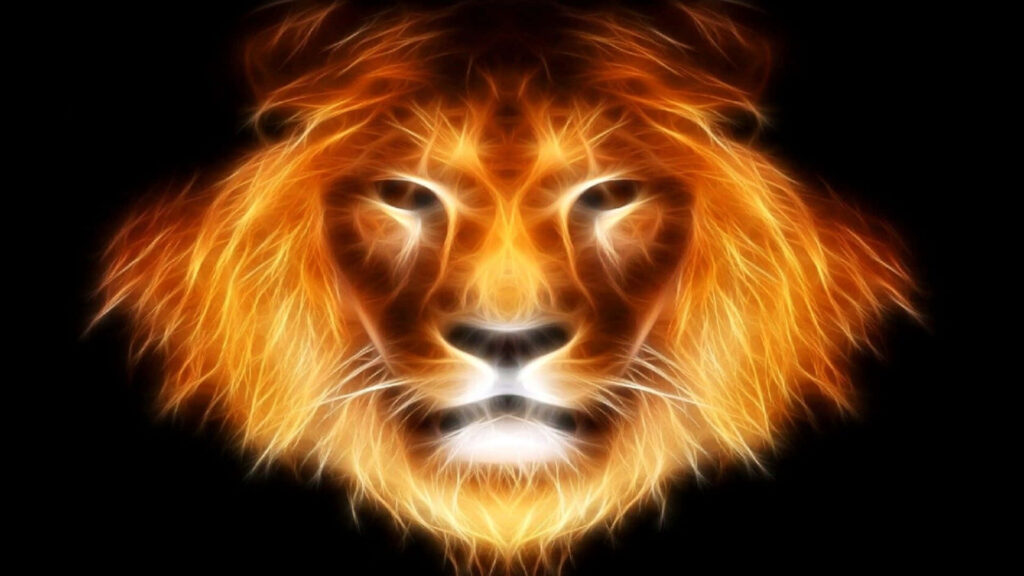 Vibrant Abstract Lion Wallpaper: Fiery Mane & Dark Background