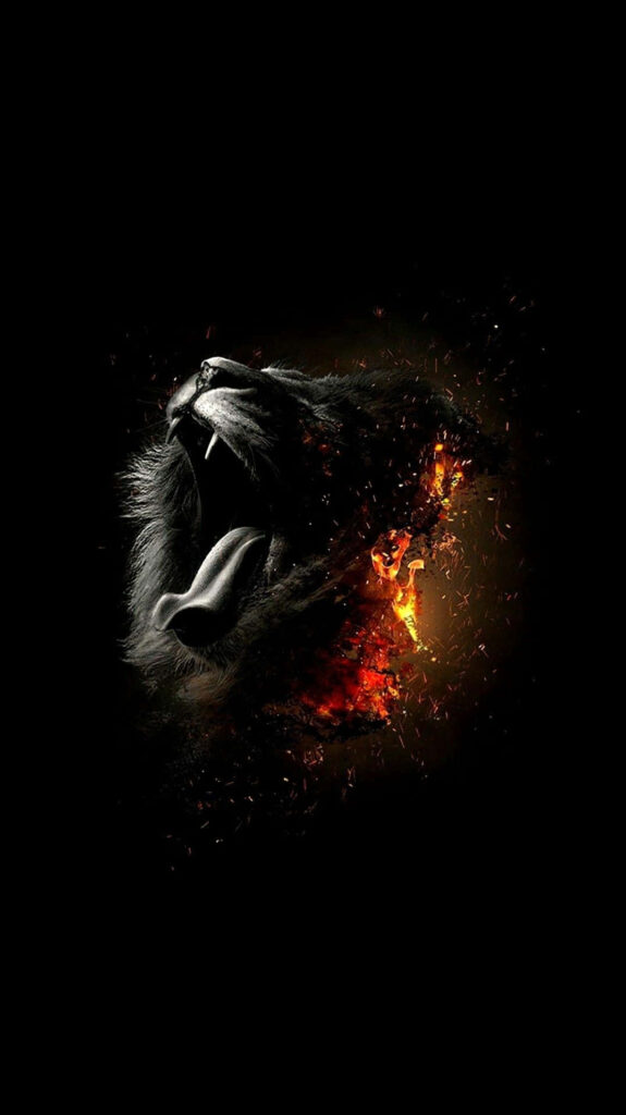 Dynamic Roaring Lion Wallpaper: Strength and Pride in Fiery Design