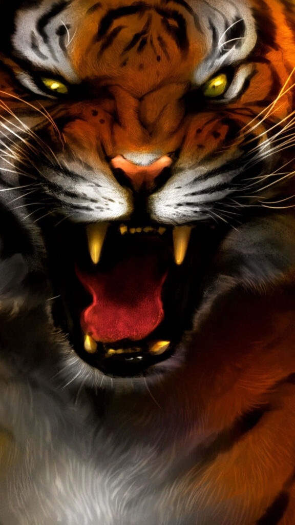 Roaring Tiger Wallpaper: Fierce Digital Art Background