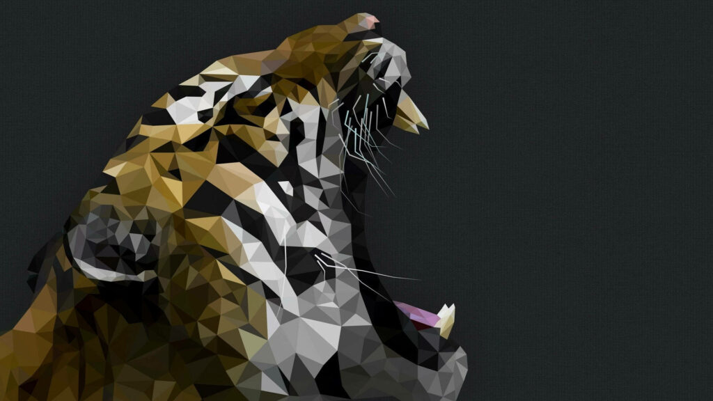 Dynamic Polygon Art Wallpaper of Roaring Tiger - Modern Design