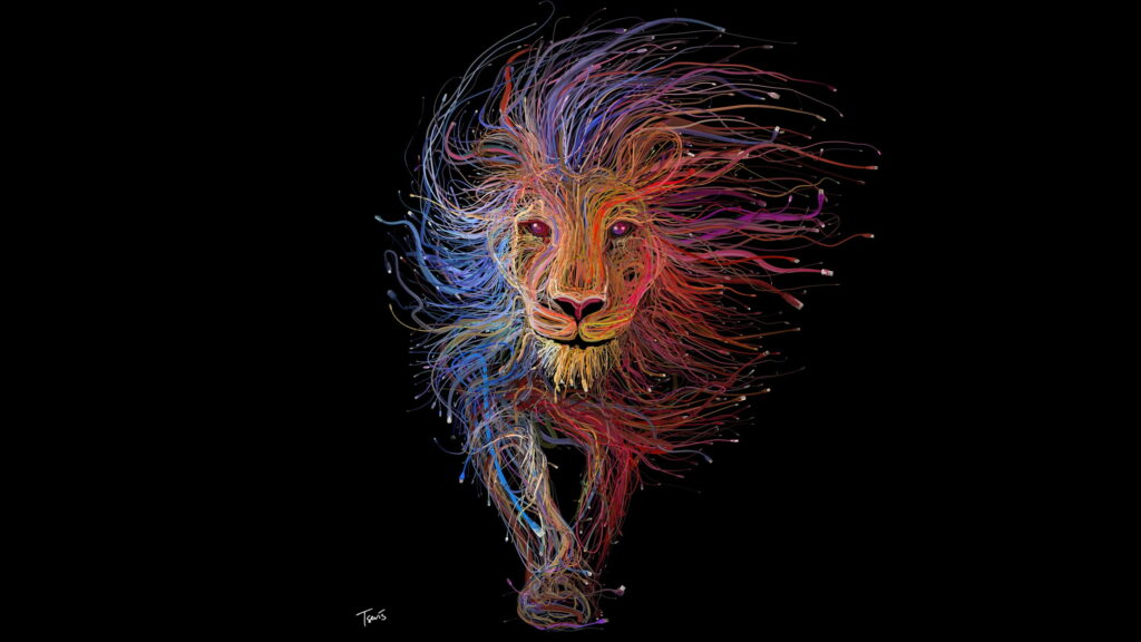 Roaring with Vibrant Colors: A Multicolored Lion Illustration for QHD Wallpaper