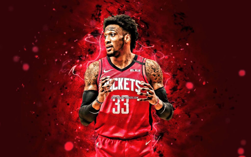 Robert Covington Houston Rockets jersey 33 basketball wallpaper red smoke lightning background