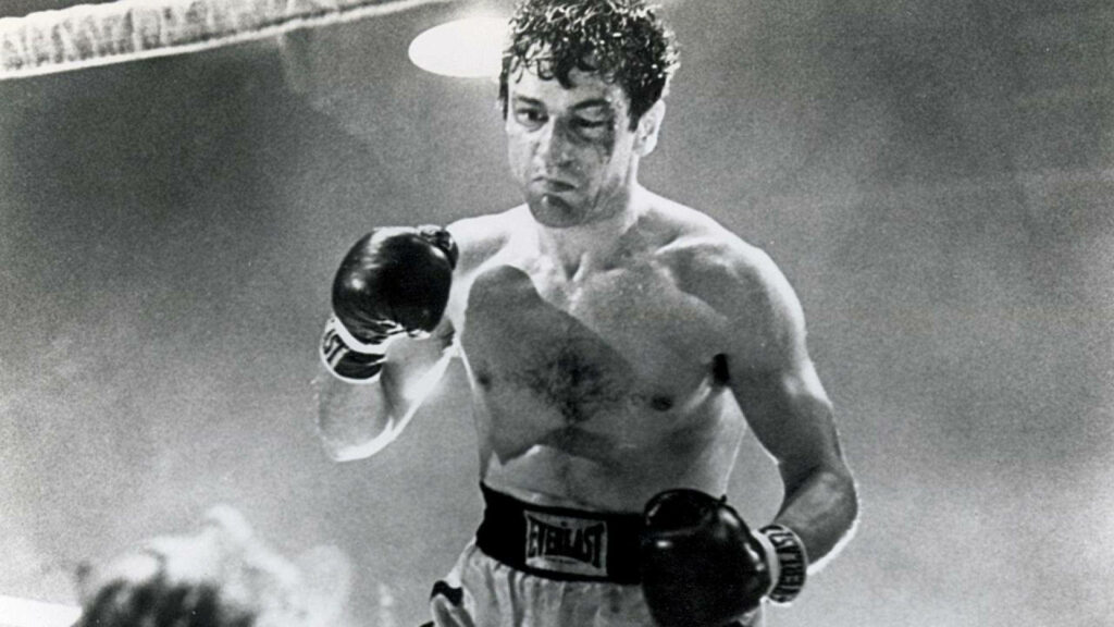 Robert De Niro as Travis Bickle boxing intense gritty scene from Taxi Driver movie wallpaper background