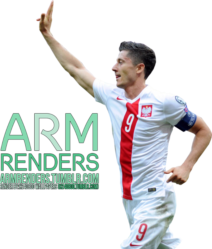 Robert Lewandowski Celebrating in Poland Jersey - Wallpaper PNG Render