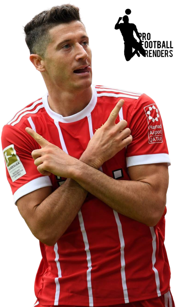 Robert Lewandowski Celebrates in Red Kit - Energetic Wallpaper Background