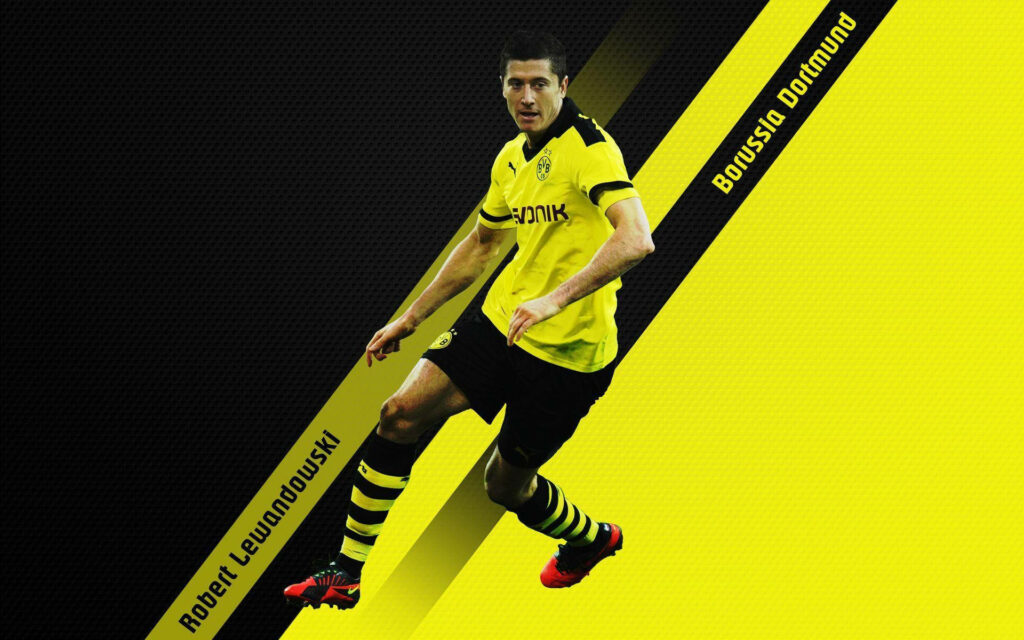 Dynamic Robert Lewandowski Borussia Dortmund Wallpaper in Iconic Colors