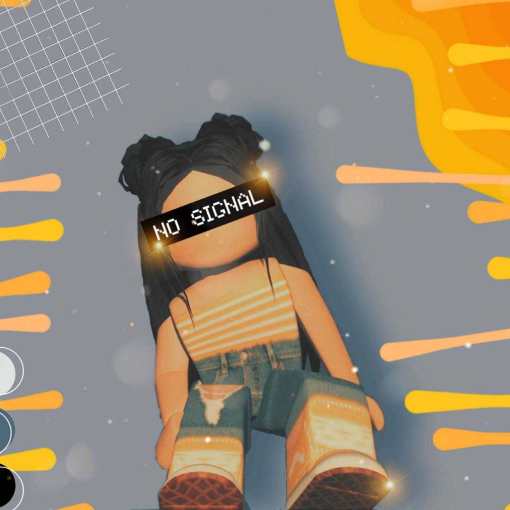 Stylish Roblox GFX avatar with no signal visor dark buns striped top ripped jeans wallpaper
