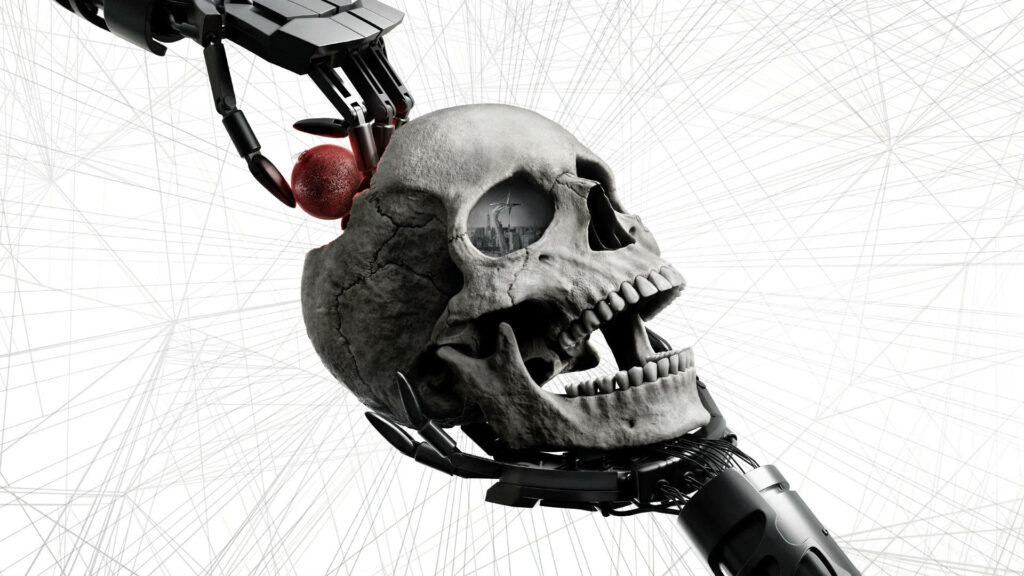 Robotic Hands & Human Skull: Westworld-Inspired Wallpaper Background