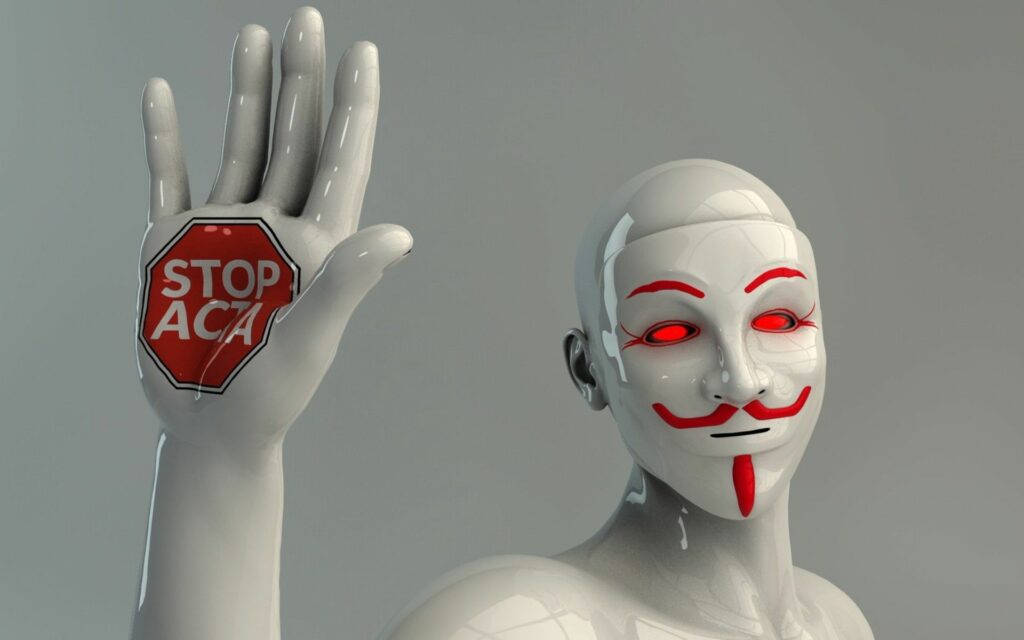 Robotic Mannequin with Stop ACTA Sign - 1920x1200 Wallpaper