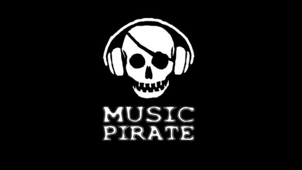 The Skull Tunes: A Music Pirate Hacker Logo Wallpaper on a Bold Black Background