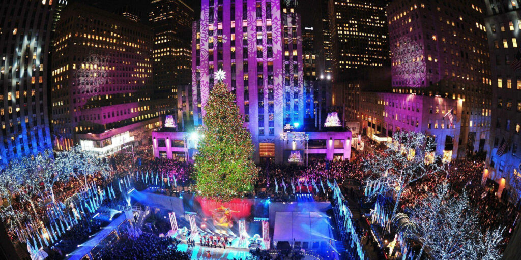 Rockefeller Center Christmas Tree: A Dazzling Holiday Spectacle Wallpaper