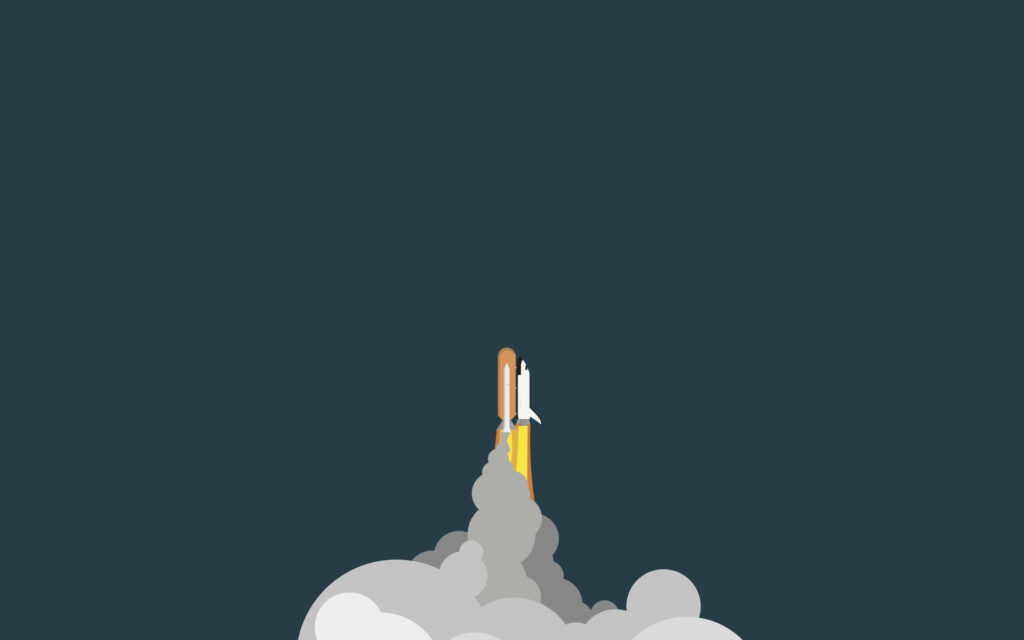 Ascending Adventures: A High-Definition Capture of a Rocket Soaring Amidst a Gradient Gray Backdrop Wallpaper