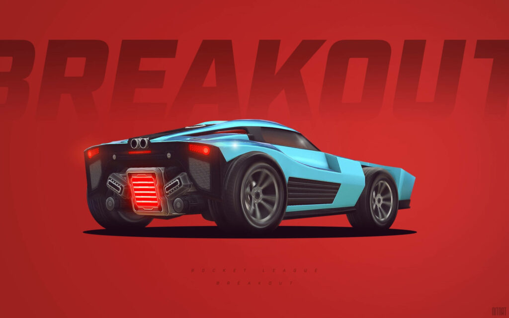 Rocket League Breakout car vibrant red background detailed dynamic design high speed 2K wallpaper
