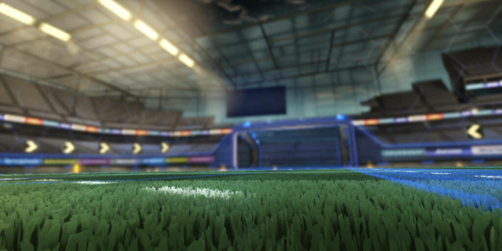 Blurred Excellence: Spectacular Background Shot of Rocket League's Field Goal in 4K Wallpaper