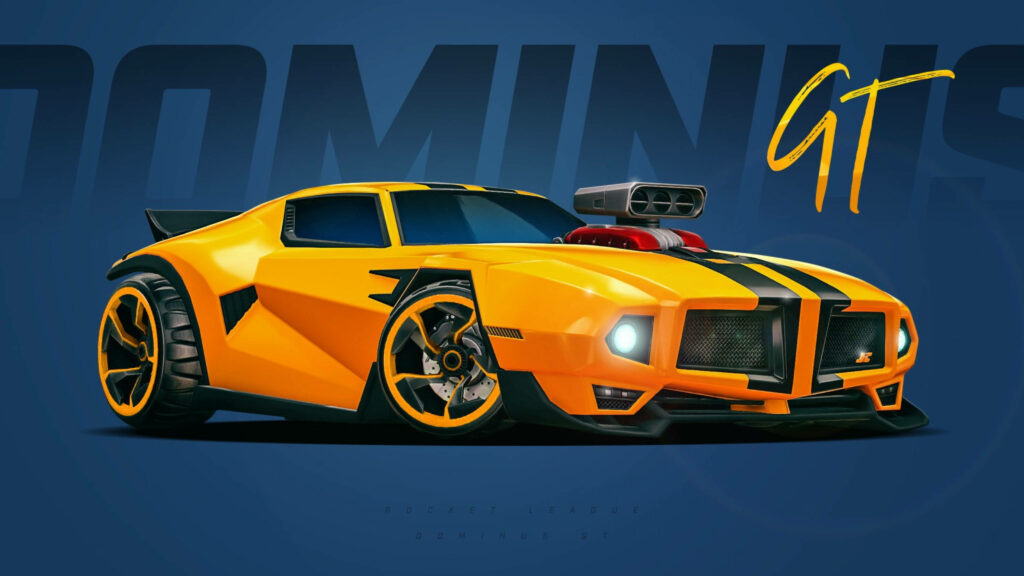 Blazing Victory: Dominus GT Soars in Rocket League's Vivid Blue Skies Wallpaper