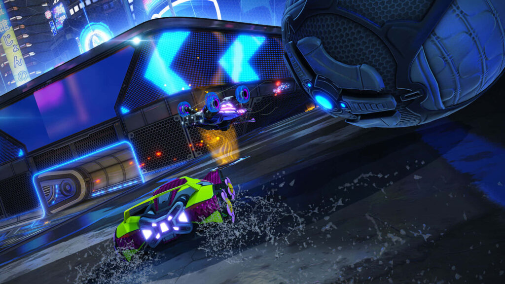 Gravity-Defying Sports Car Race: Rocket League's Vibrant Arena Sparks Excitement! Wallpaper