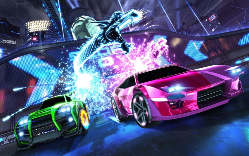 Explosive Rocket League Car Battle: Epic 2K Wallpaper