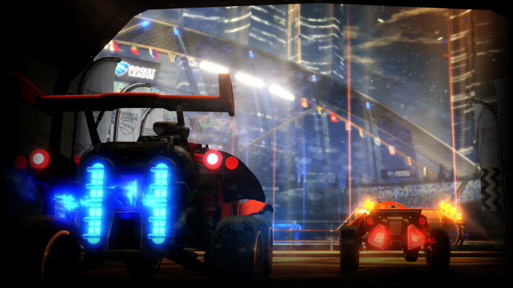 Rocket League: Epic Showdown Between Dominus and Octane Cars Wallpaper