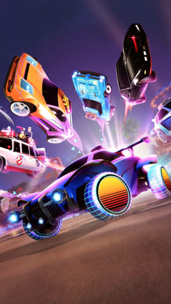 Cruising the Rocket League Galaxy: Octane Leads an Arsenal of Dynamic Cars under a Mesmerizing Sky Wallpaper
