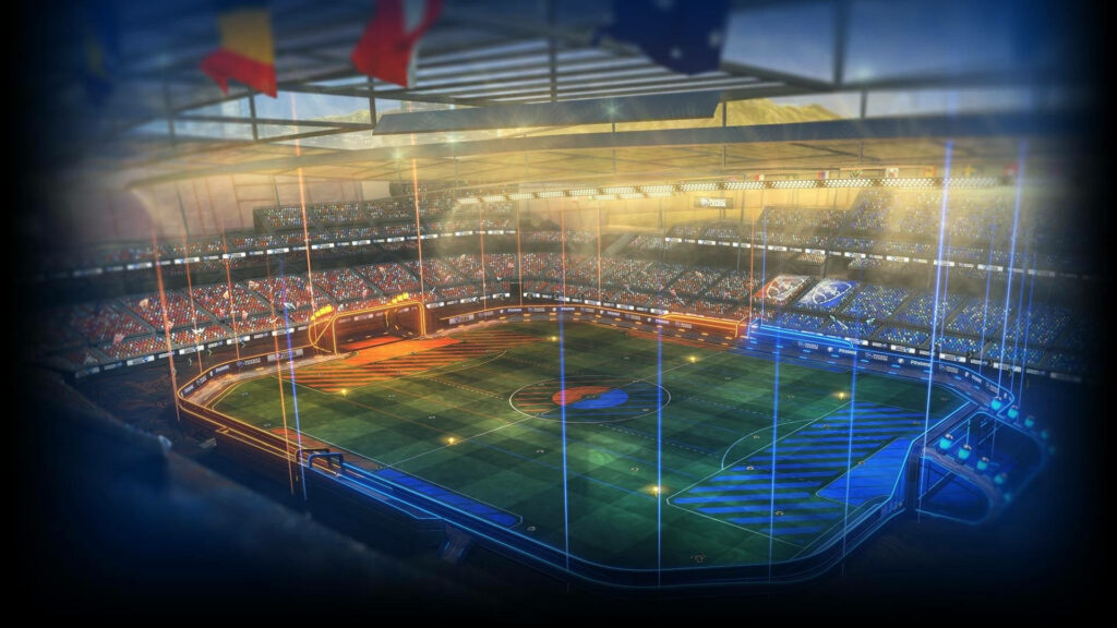 Rocket League: Embark on a Virtual Adventure in this Spectacular Stadium Wallpaper