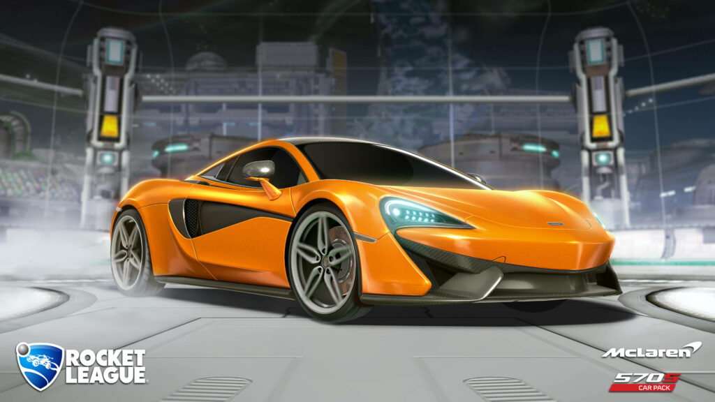 Rocketing to Victory: 2K Wallpaper of Orange McLaren 570s in Rocket League