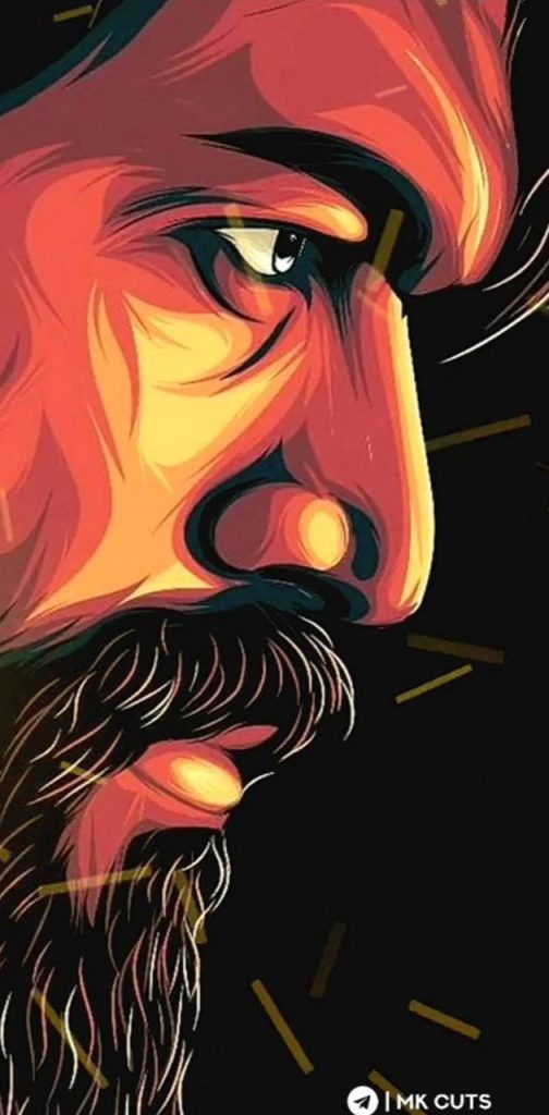 Close-up digital portrait of Rocking Star Yash with intense gaze and iconic beard wallpaper