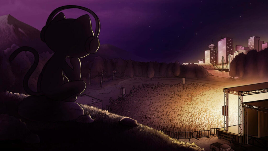 Feline Fan Frenzy: Sick Cat Rocks Out to Live City Concert in Wallpaper Perfection