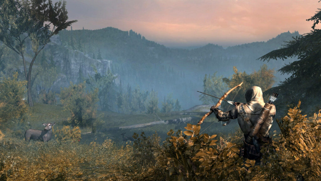A Skilled Hunter Aims for a Prized Whitetail Buck, Ready to Secure a Memorable Hunting Achievement Wallpaper