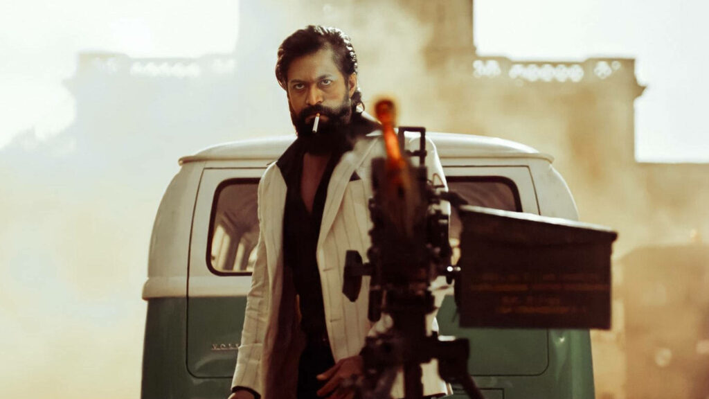 Rocky's Fiery Dominance: A Captivating 4K Shot from the High-Octane KGF Movie Wallpaper
