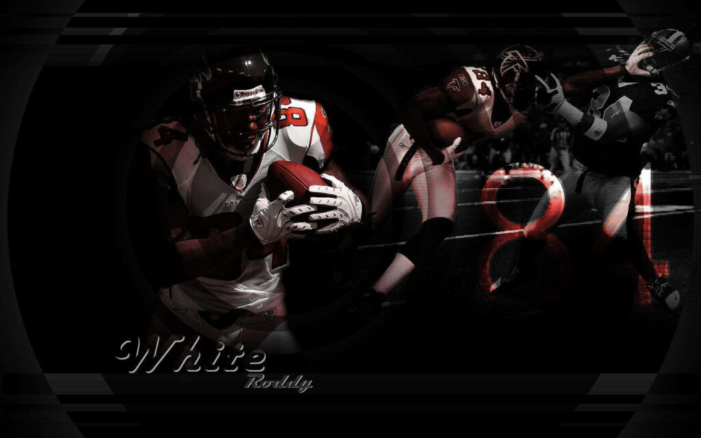 Roddy White Atlanta Falcons number 84 football action wallpaper showing skill and intensity