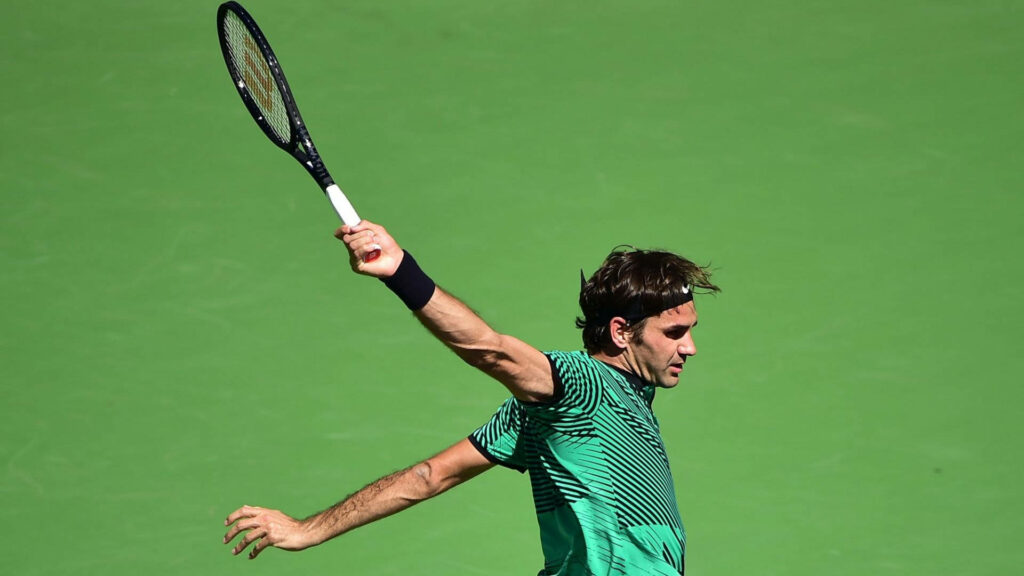 Dynamic Roger Federer in Action: Miami Final Wallpaper Background