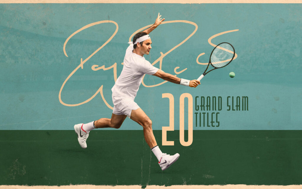 Roger Federer Tennis Wallpaper: Action Shot & 20 Grand Slam Tribute
