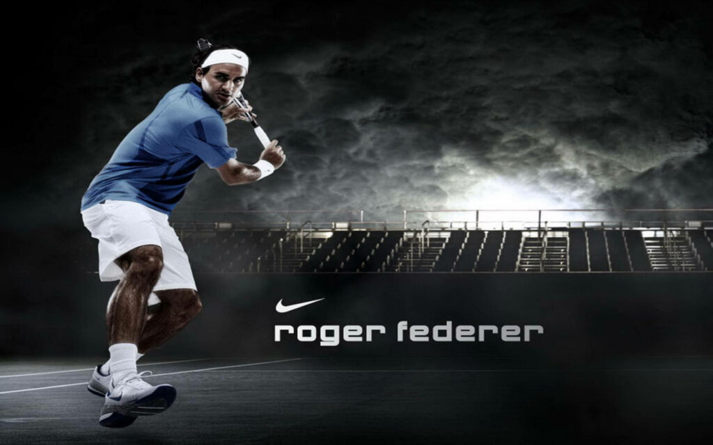 Dynamic Roger Federer Tennis Wallpaper in Nike Gear - Moody Background